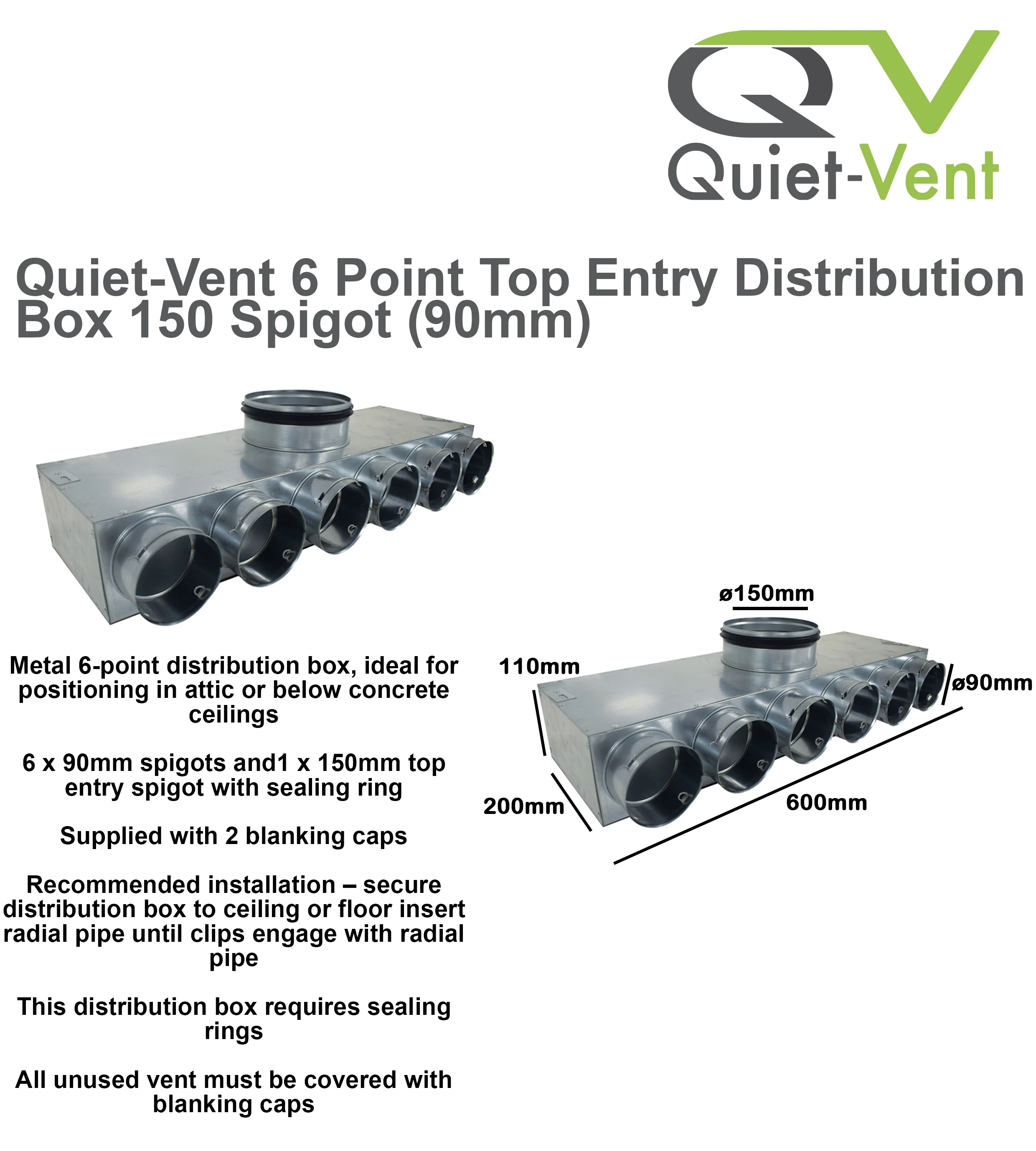 Quiet-Vent 6 Point 90mm Top Entry Distribution Box 150mm Spigot - Image 5