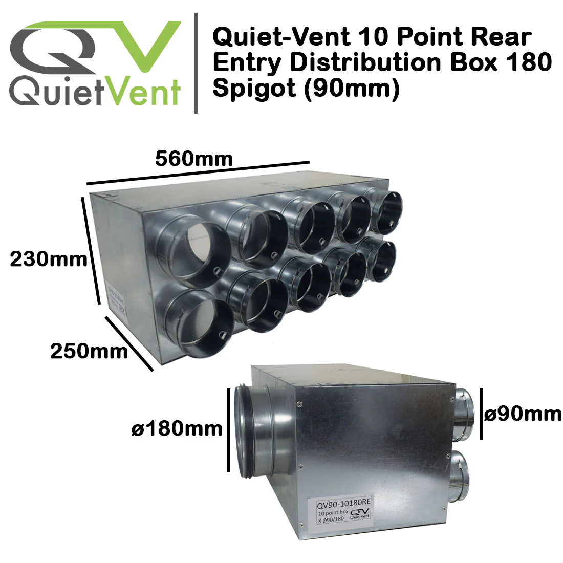 Quiet-Vent 90mm 10 Point Rear Entry Distribution Box 180mm Spigot - Image 4