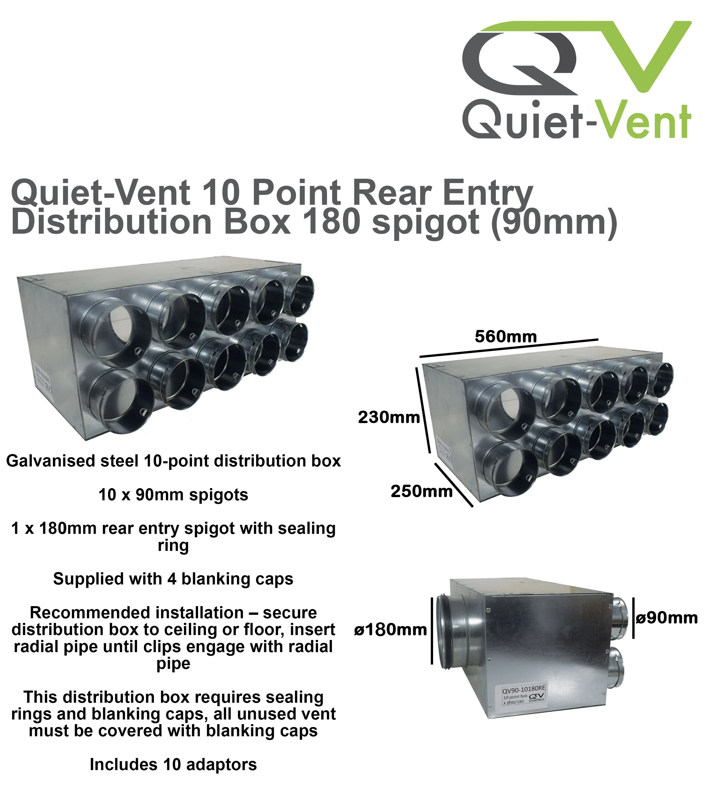 Quiet-Vent 90mm 10 Point Rear Entry Distribution Box 180mm Spigot - Image 5