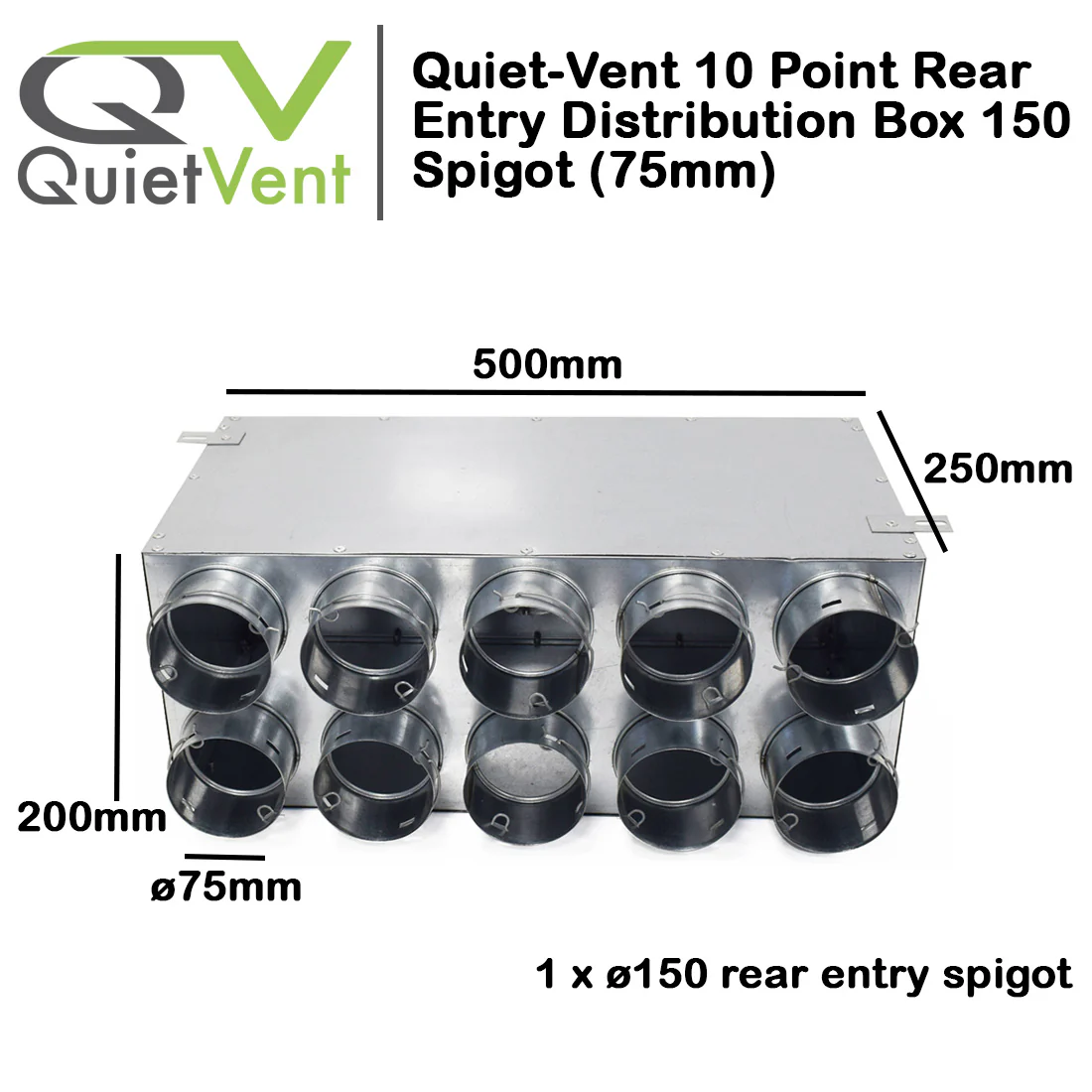 Quiet-Vent 75mm 10 Point Rear Entry Distribution box 150mm spigot - Image 4