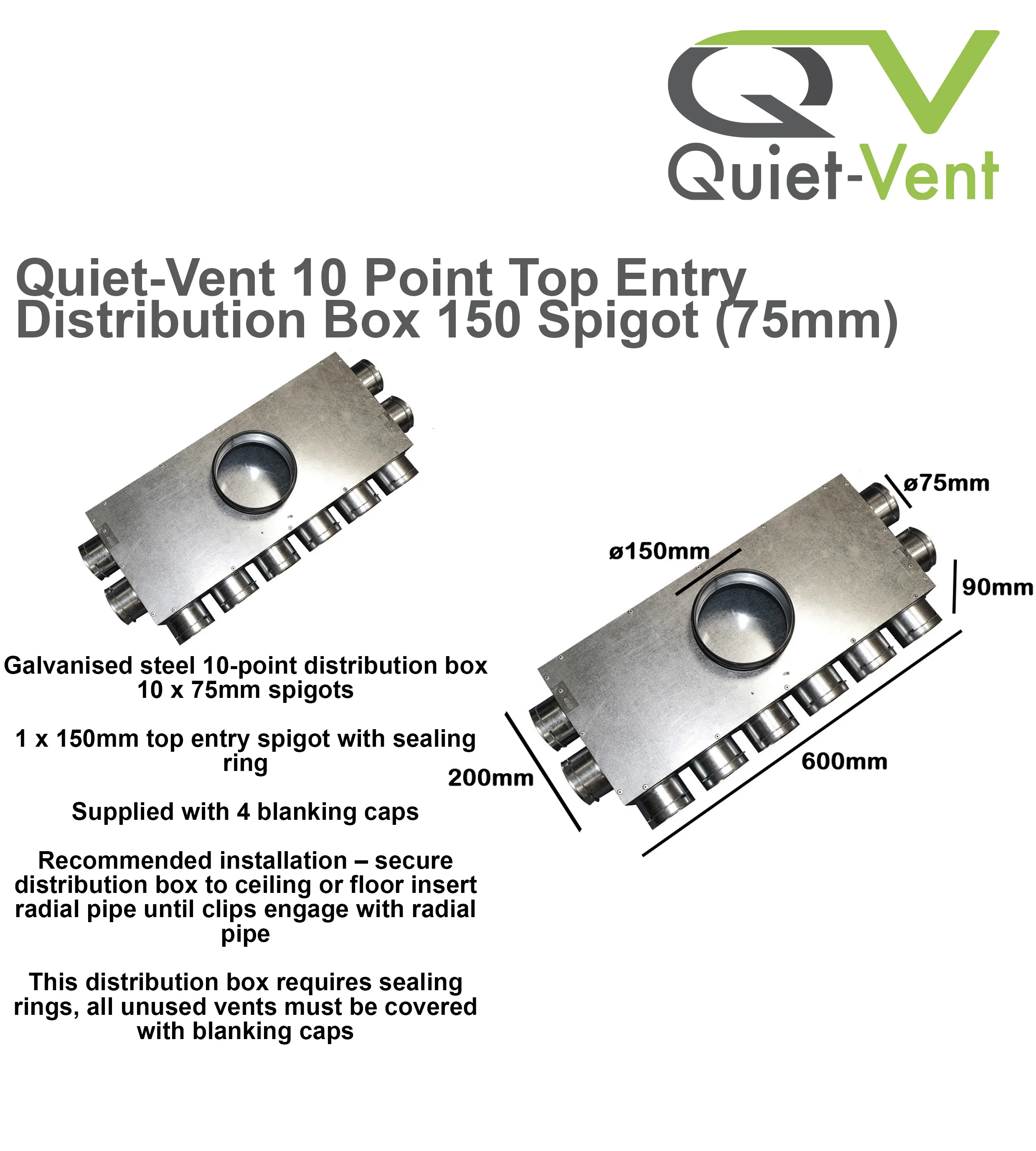 Quiet-Vent 75mm 10 Point Top Entry Distribution Box 150mm spigot - Image 4