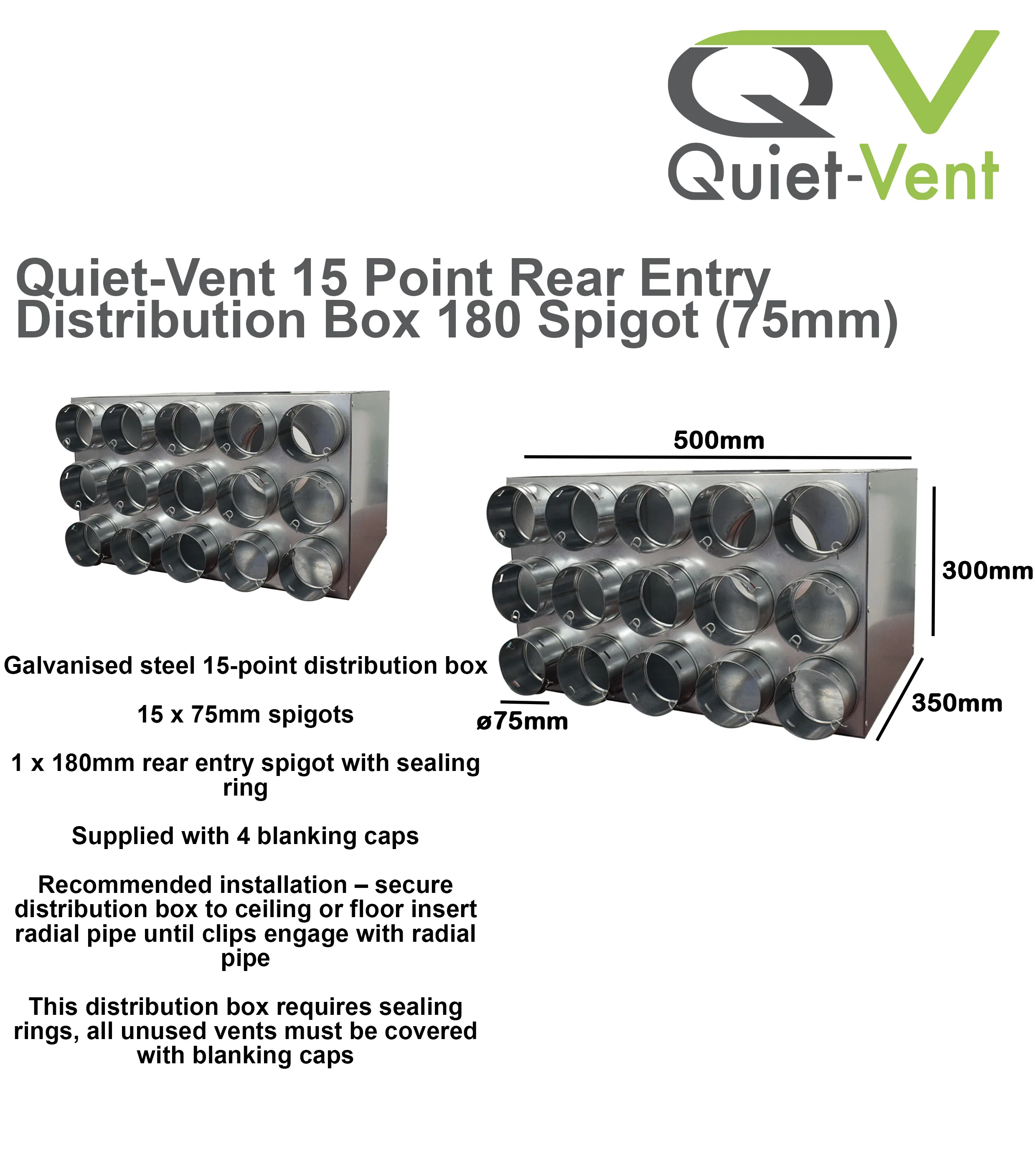 Quiet-Vent 75mm 15 Point Rear Entry Distribution box 180mm spigot - Image 5